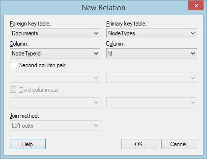 New Relation window